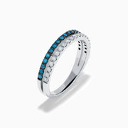 14K White Gold Blue and White Diamond Pave Double Row Ring