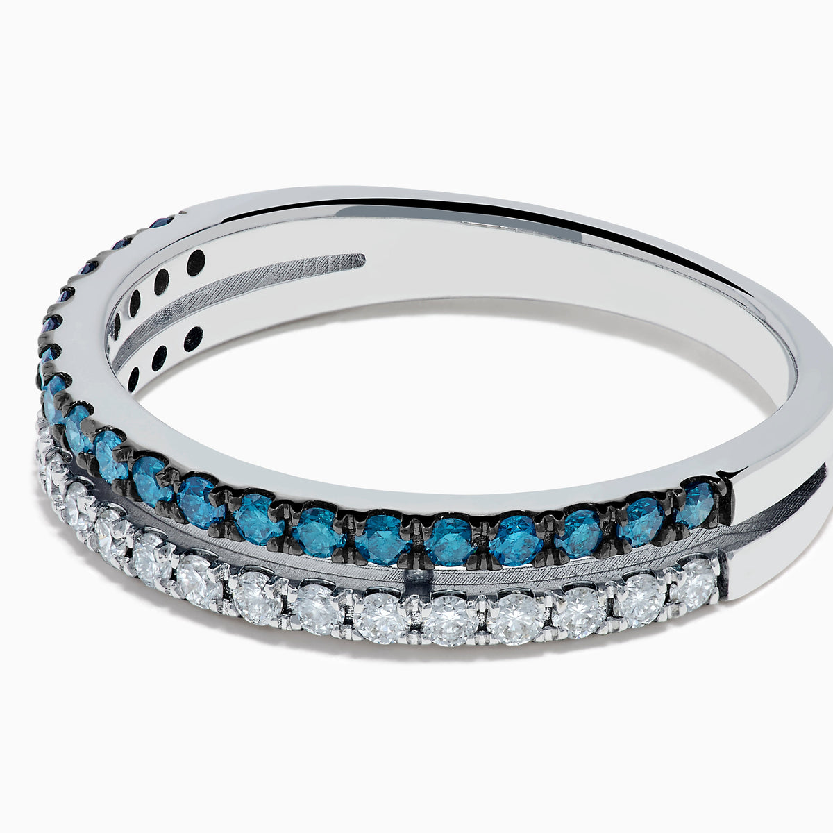 14K White Gold Blue and White Diamond Pave Double Row Ring