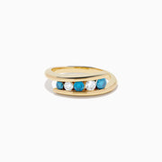 14K Yellow Gold Blue and White Diamond Channel-Set Bypass Ring