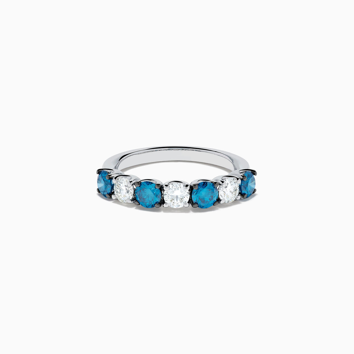 14K White Gold Blue and White Diamond Alternating Seven-Stone Ring
