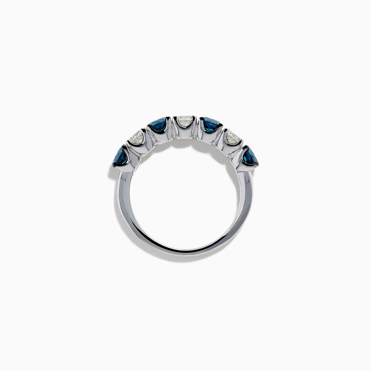 14K White Gold Blue and White Diamond Alternating Seven-Stone Ring