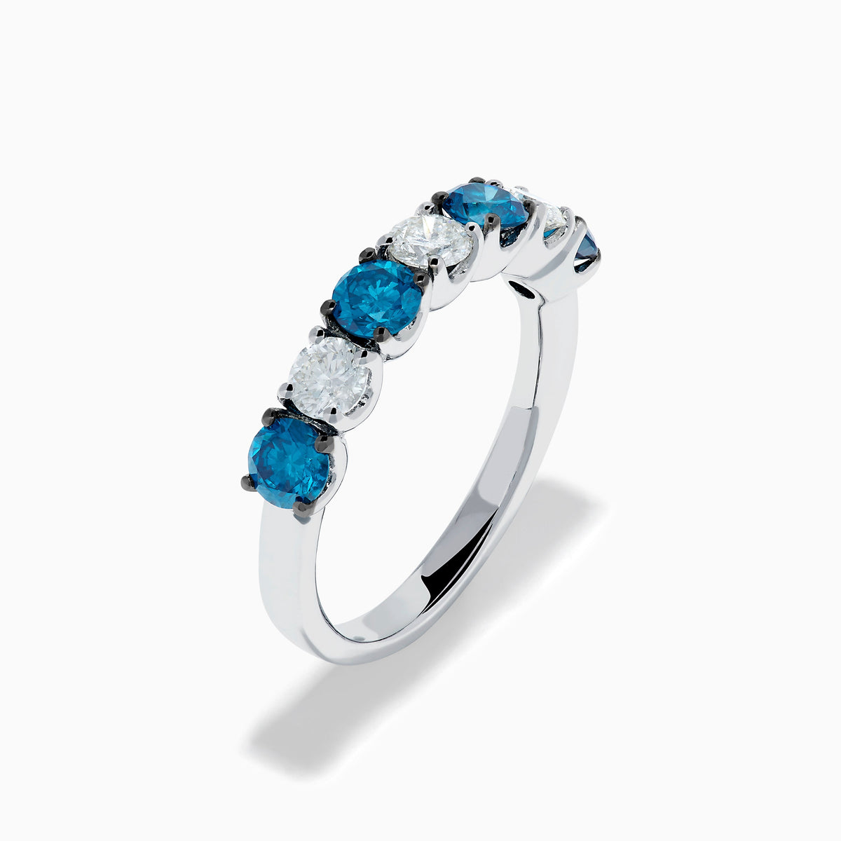 14K White Gold Blue and White Diamond Alternating Seven-Stone Ring