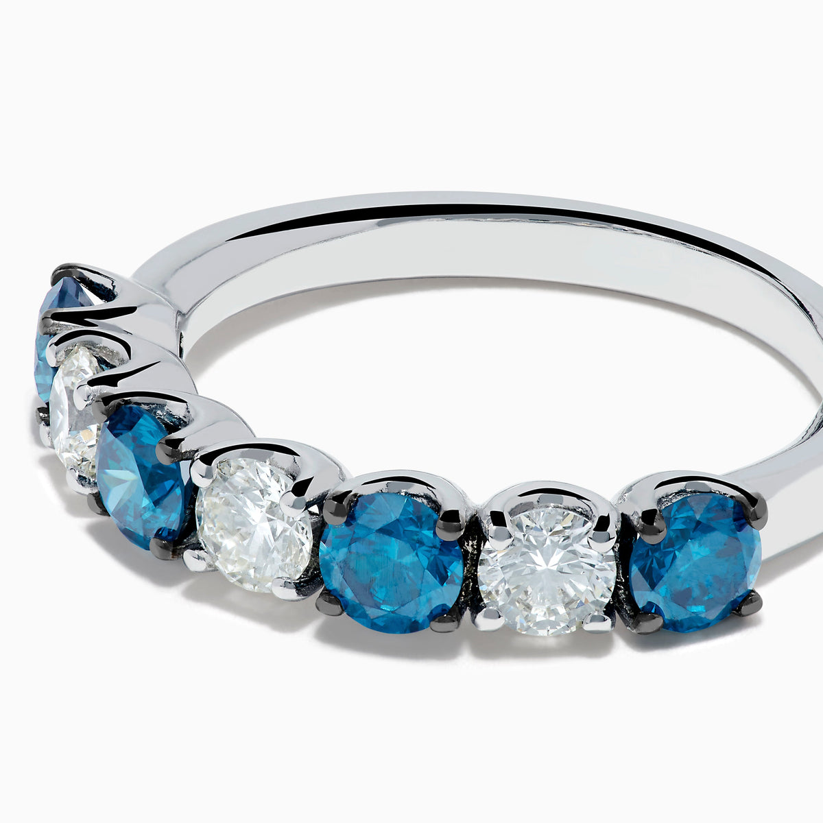 14K White Gold Blue and White Diamond Alternating Seven-Stone Ring