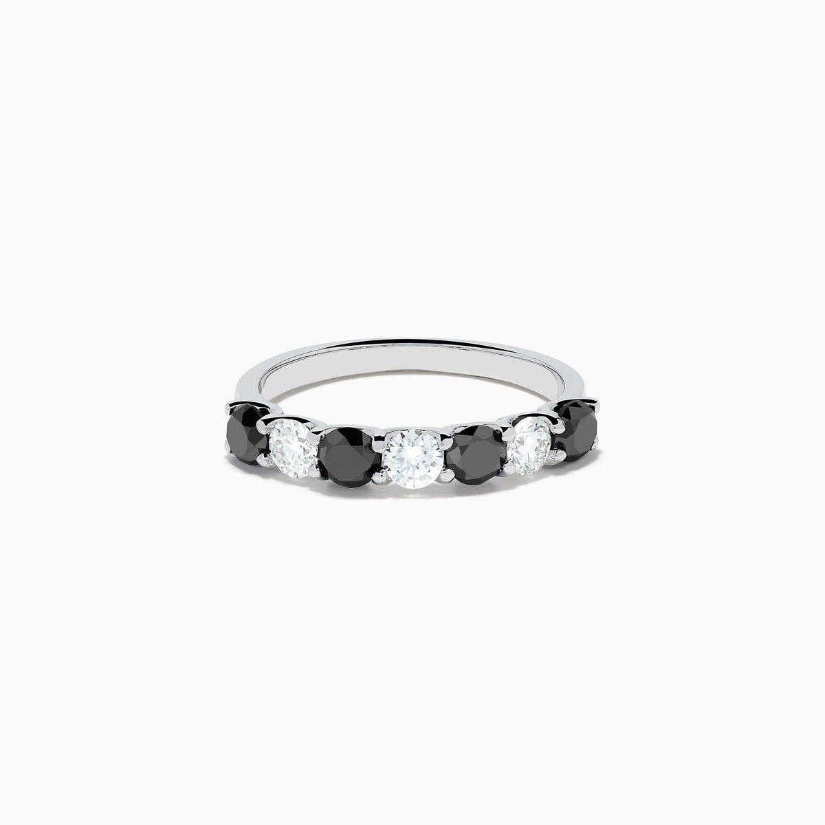 14K White Gold Black and White Diamond Alternating Seven-Stone Ring