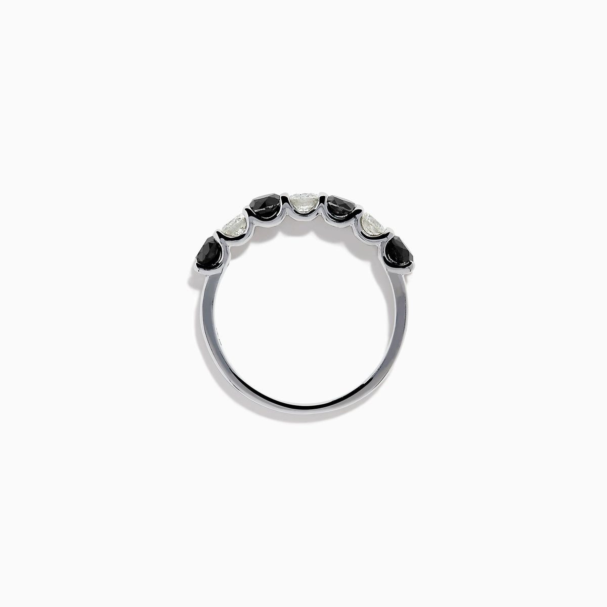 14K White Gold Black and White Diamond Alternating Seven-Stone Ring