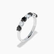14K White Gold Black and White Diamond Alternating Seven-Stone Ring