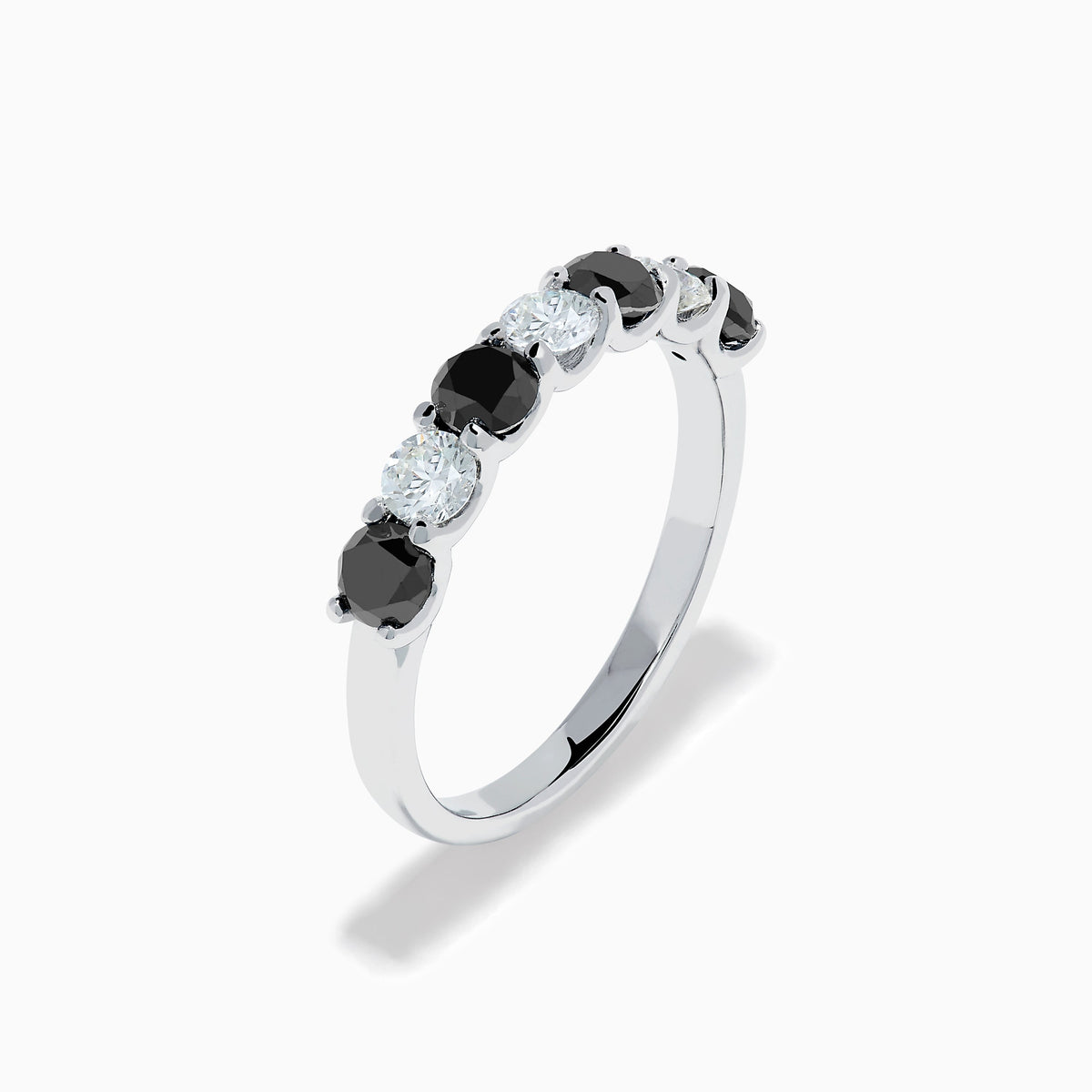 14K White Gold Black and White Diamond Alternating Seven-Stone Ring