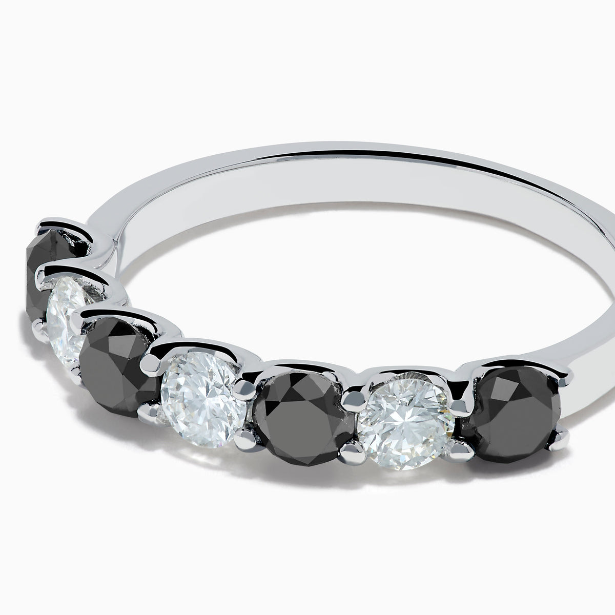 14K White Gold Black and White Diamond Alternating Seven-Stone Ring