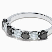14K White Gold Black and White Diamond Alternating Seven-Stone Ring