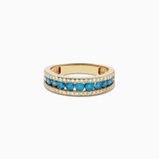 14K Yellow Gold Blue and White Diamond Three-Row Ring