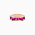 The Ruby Royal 14K Rose Gold Baguette Cut Ruby and Diamond Band, 1.28 TCW, showcases rectangular rubies set between sparkling diamond rows for an elegant update to the classic band.