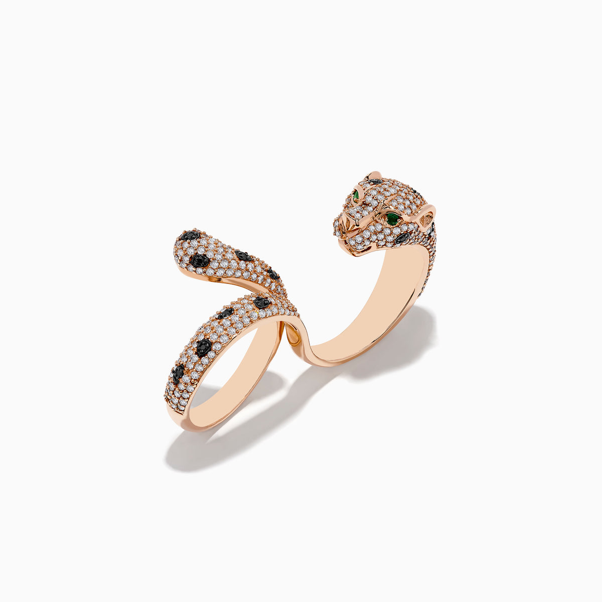 Signature 14K Rose Gold Diamond & Emerald Double Finger Ring 1.91 TCW