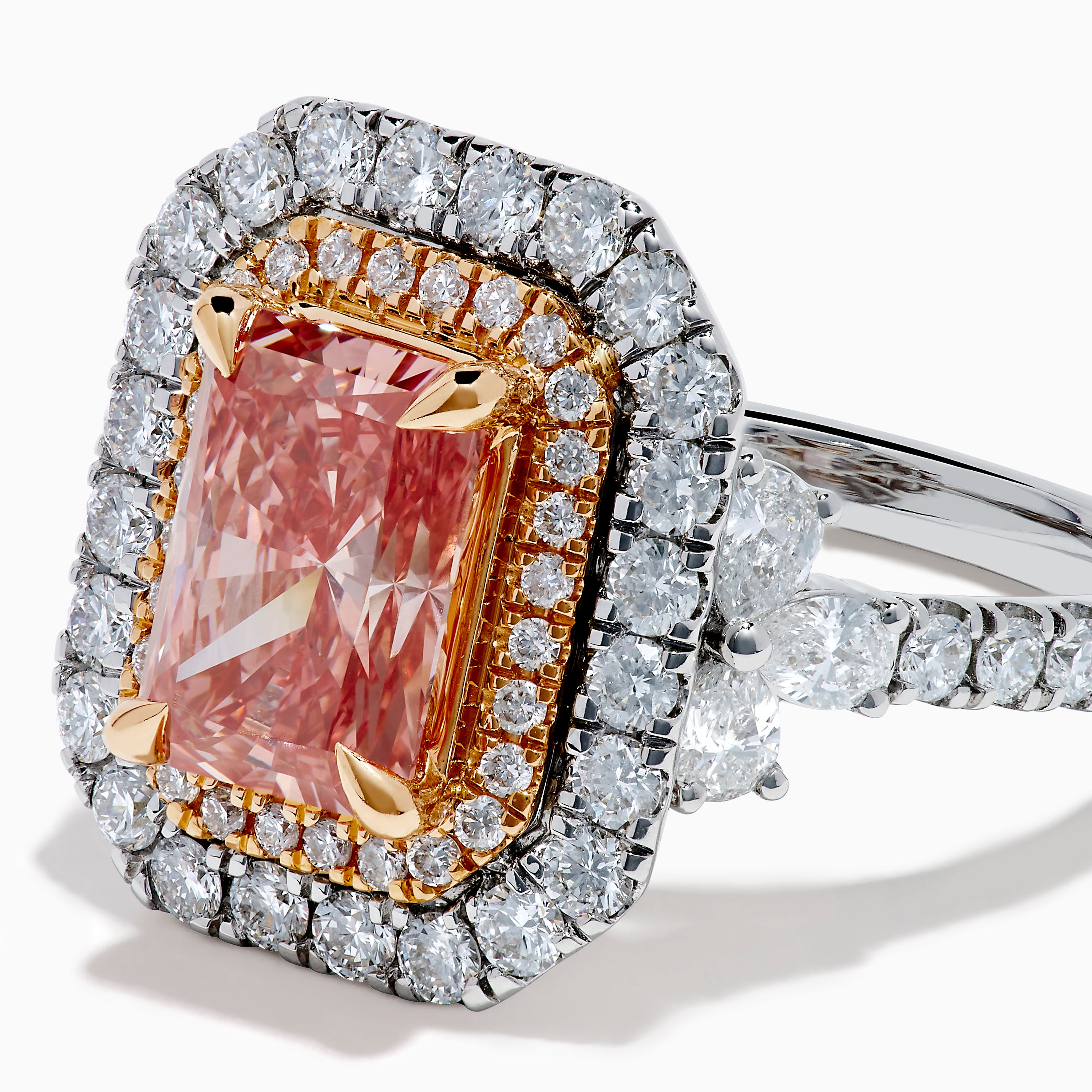 Lab Grown Pink Diamond Double Halo Cocktail Ring in 14K White Gold