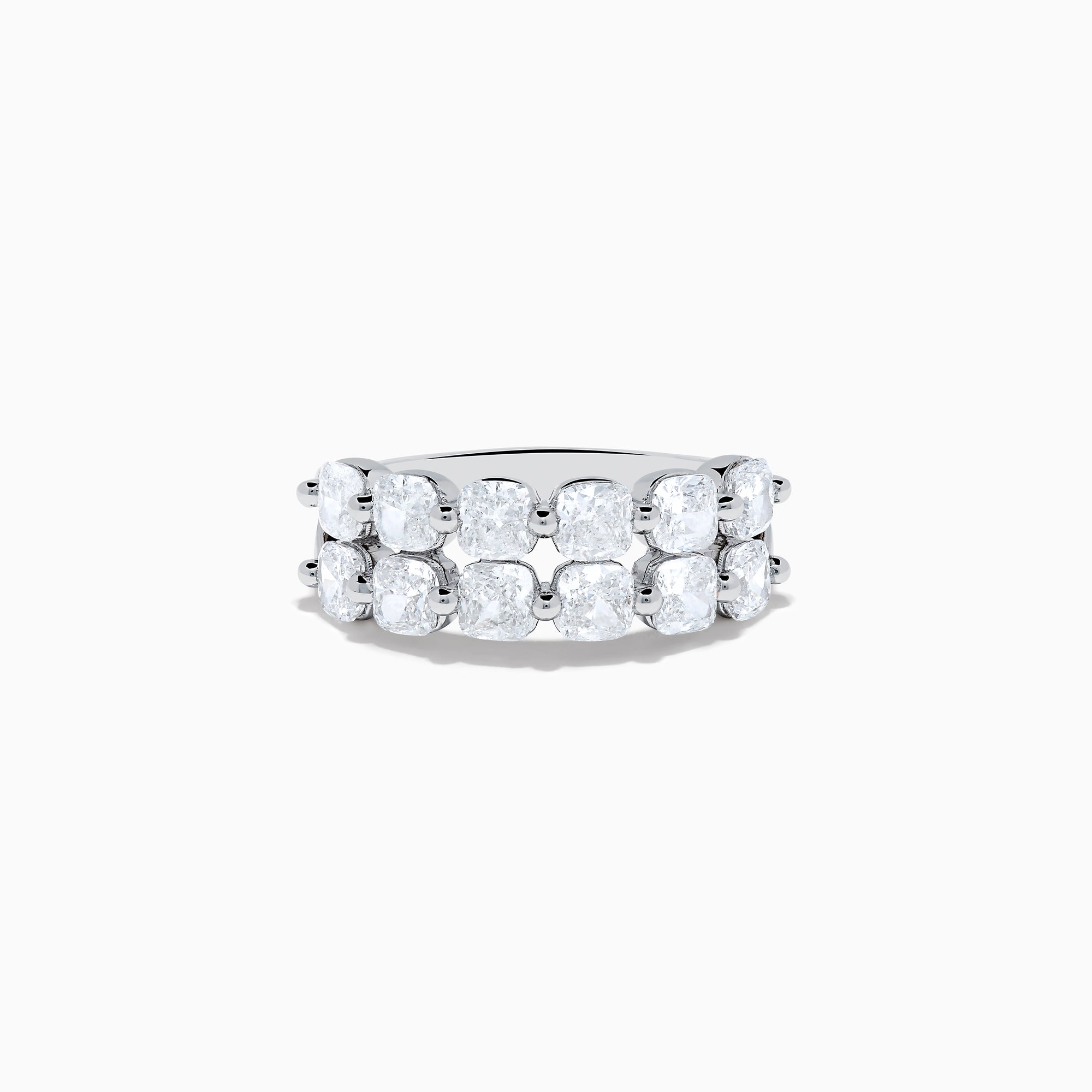 The Lab Grown Diamond Double Row Cushion Band in 14K White Gold features two rows of cushion-cut lab grown diamonds set side by side, shown against a plain white background.