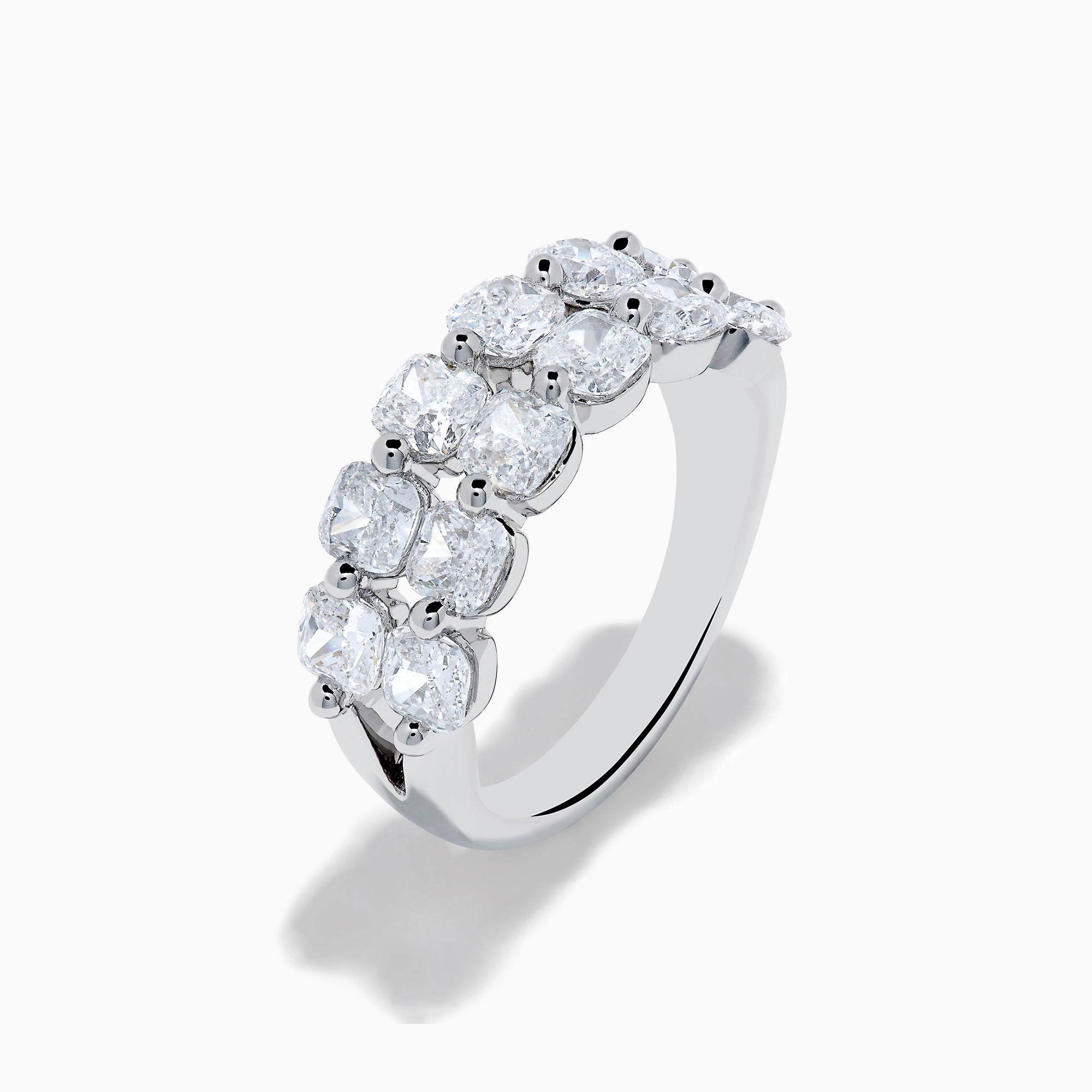 The Lab Grown Diamond Double Row Cushion Band in 14K White Gold features two rows of cushion-cut lab grown diamonds set side by side, shown against a plain white background.