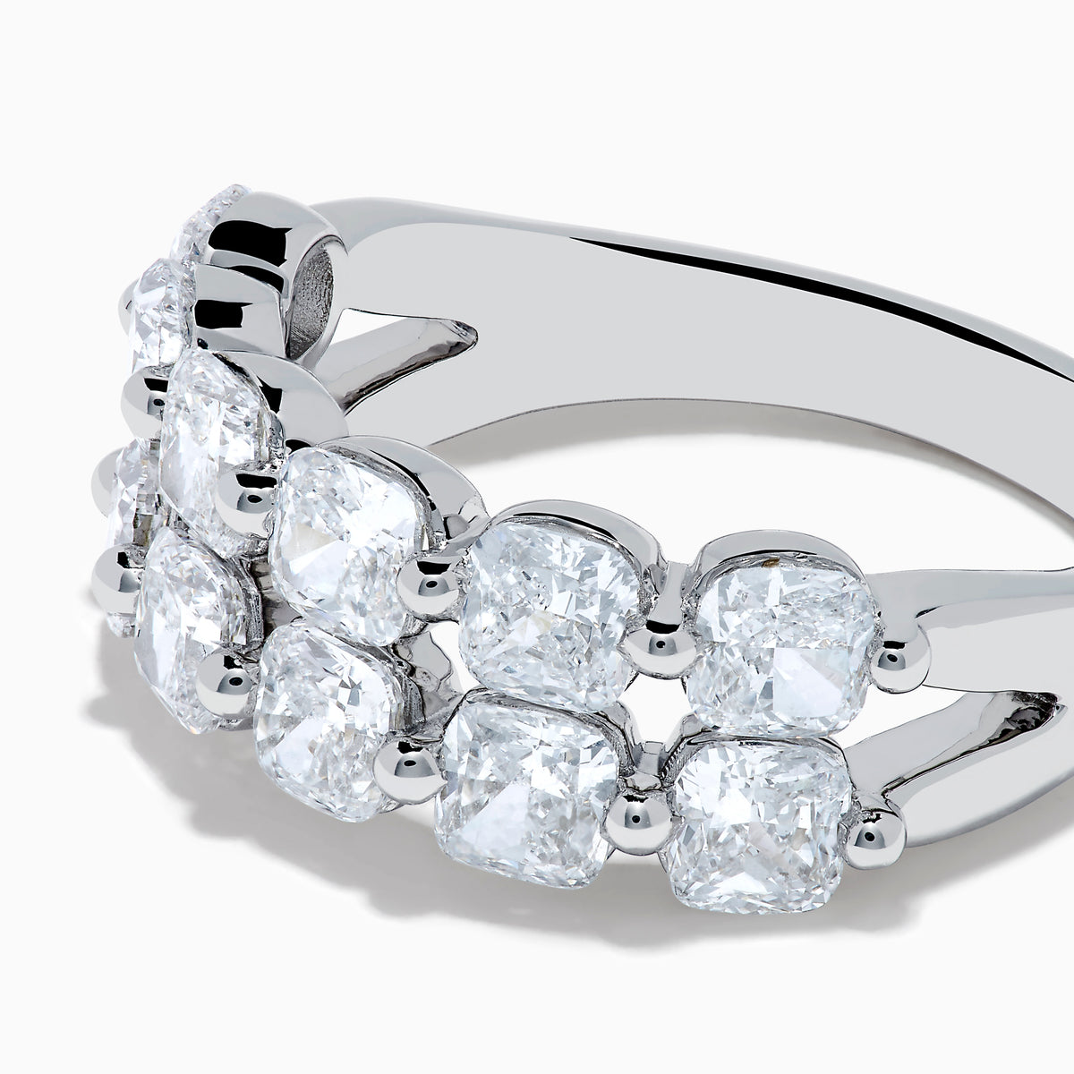 The Lab Grown Diamond Double Row Cushion Band in 14K White Gold features two rows of cushion-cut lab grown diamonds set side by side, shown against a plain white background.