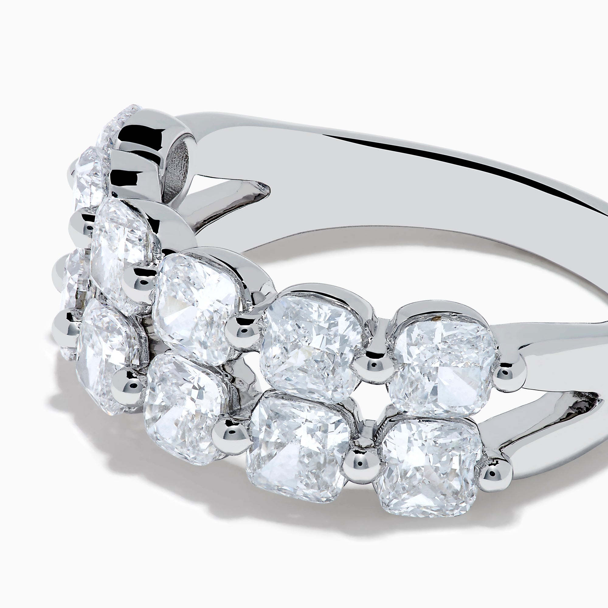 The Lab Grown Diamond Double Row Cushion Band in 14K White Gold features two rows of cushion-cut lab grown diamonds set side by side, shown against a plain white background.