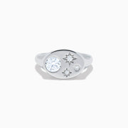 Sterling Silver Lab Grown Diamond Celestial Signet Ring