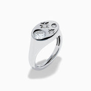 Lab Grown Diamond Celestial Signet Pinky Ring in Sterling Silver