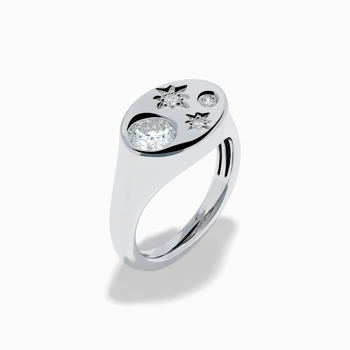 Lab Grown Diamond Celestial Signet Pinky Ring in Sterling Silver