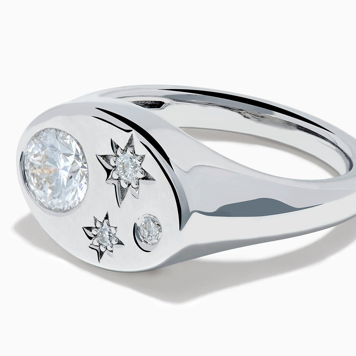 Lab Grown Diamond Celestial Signet Pinky Ring in Sterling Silver