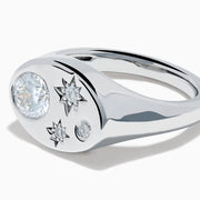 Lab Grown Diamond Celestial Signet Pinky Ring in Sterling Silver