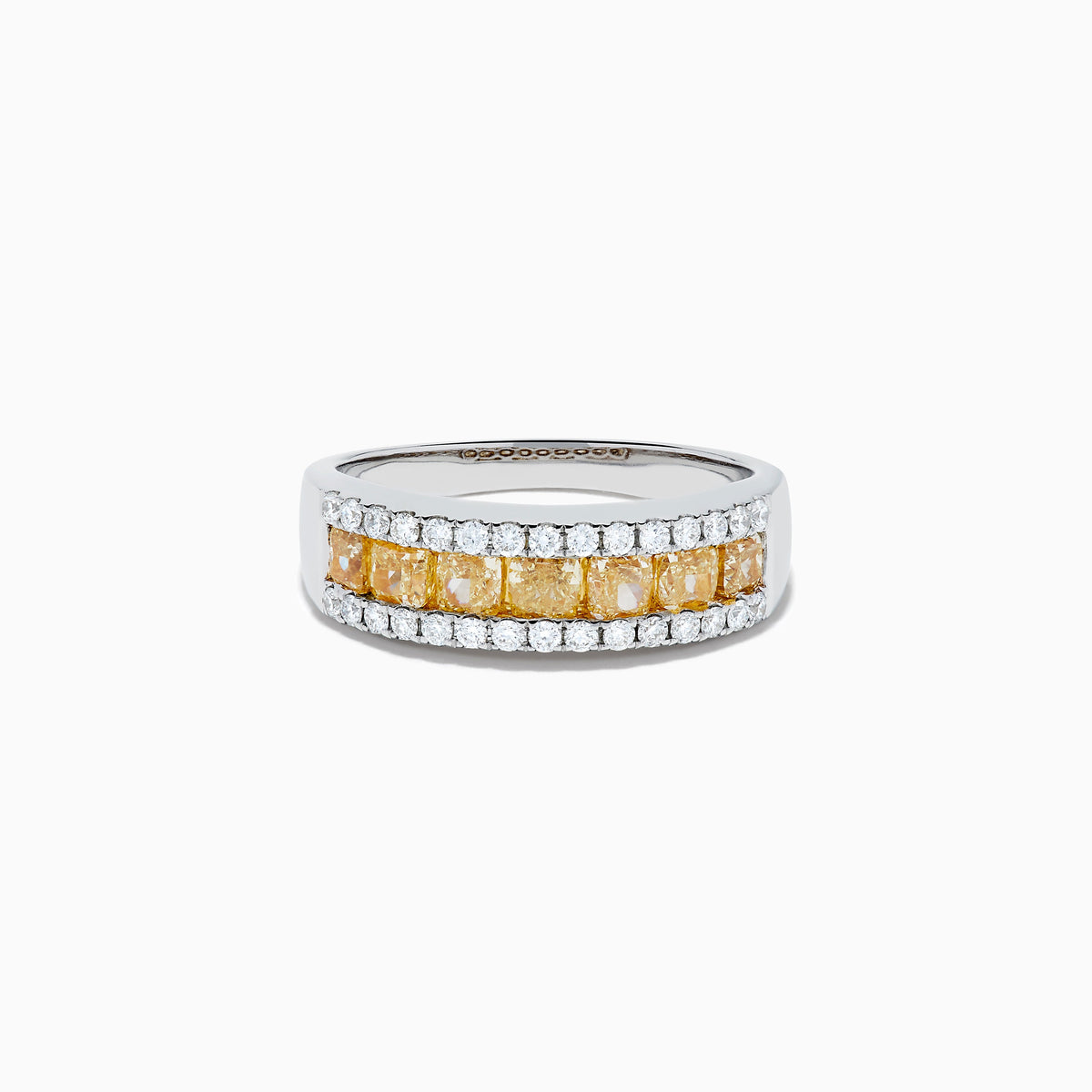 18K Yellow and White Gold Yellow and White Diamond Three-Row Cushion-Cut Ring