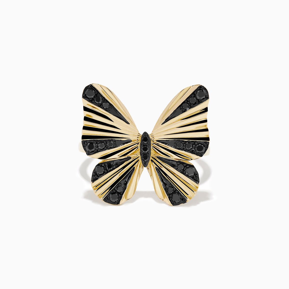 14K Yellow Gold Black Diamond Butterfly Ring