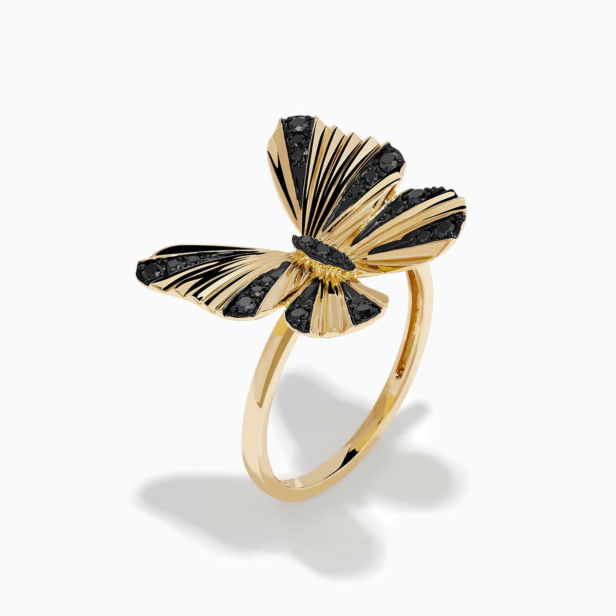 14K Yellow Gold Black Diamond Butterfly Ring