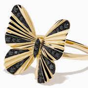14K Yellow Gold Black Diamond Butterfly Ring