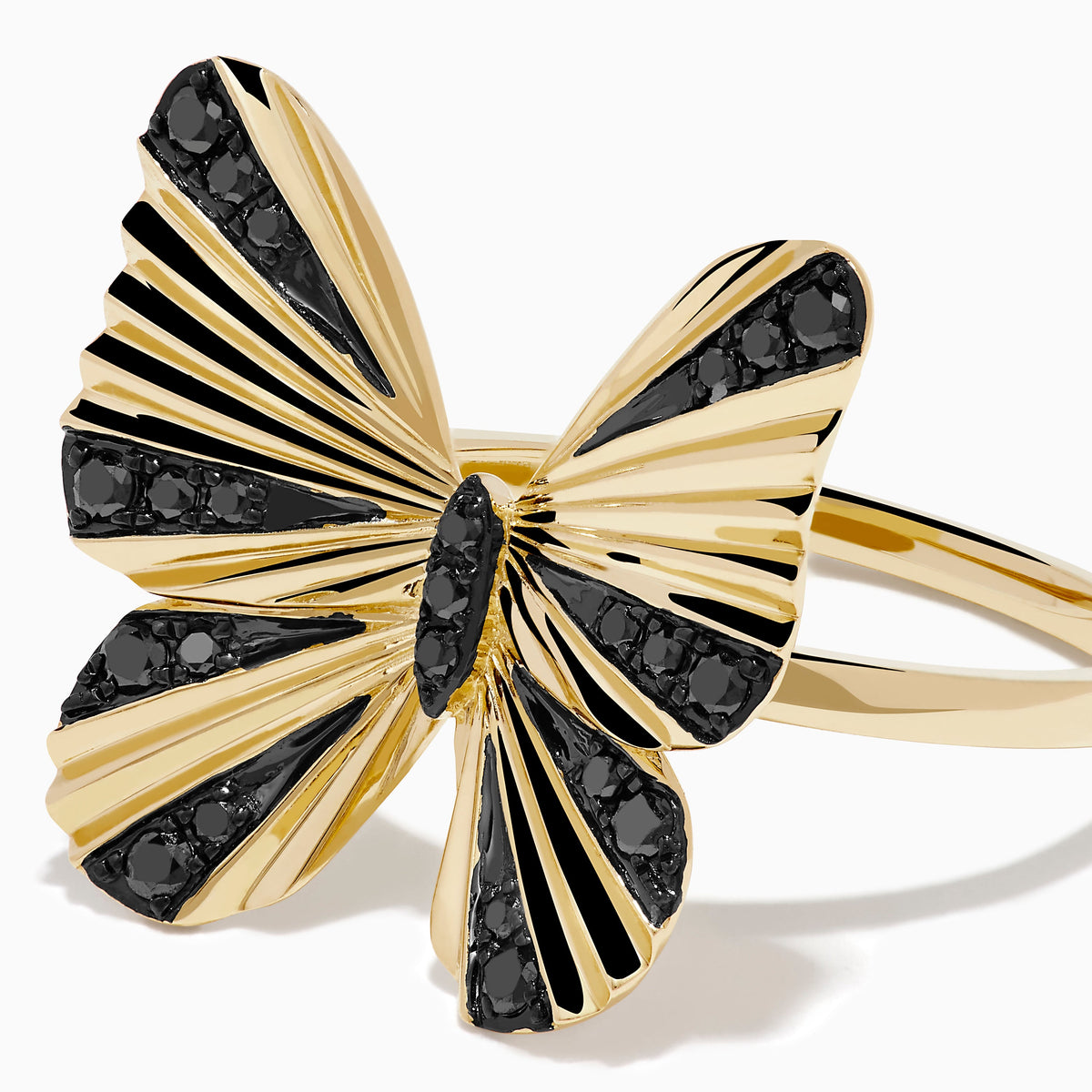 14K Yellow Gold Black Diamond Butterfly Ring