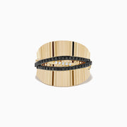 14K Yellow Gold Black and White Diamond Ribbed Crossover Pave Ring