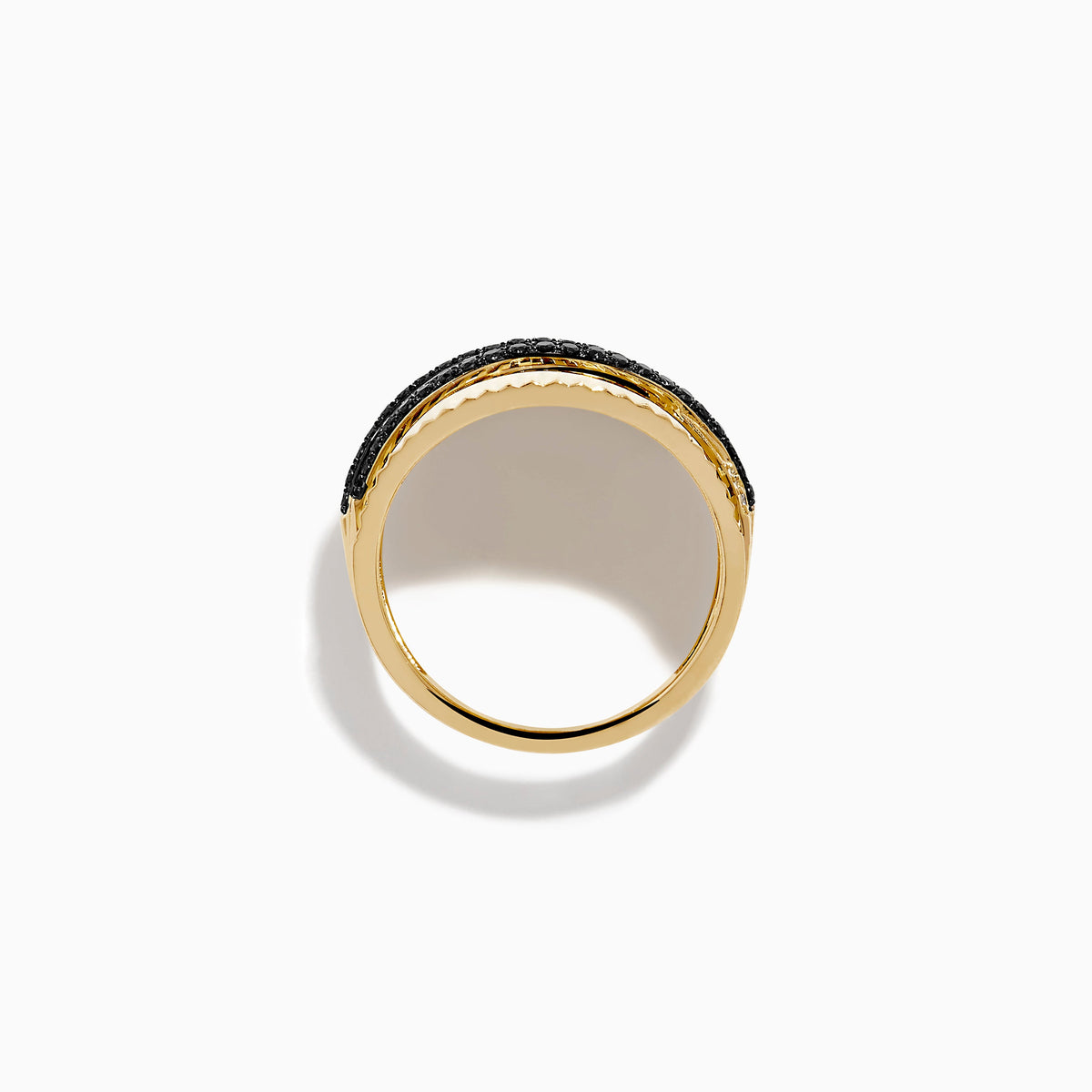 14K Yellow Ribbed Gold Black and White Diamond Pave Crossover Ring