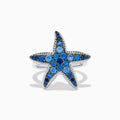Sterling Silver Blue Sapphire Pavé Starfish Ring