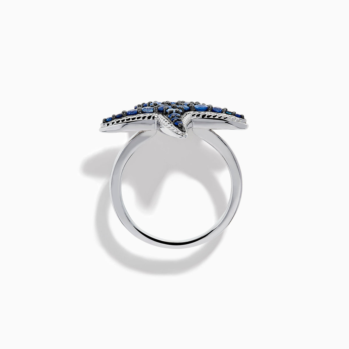 Sterling Silver Blue Sapphire Pavé Starfish Ring