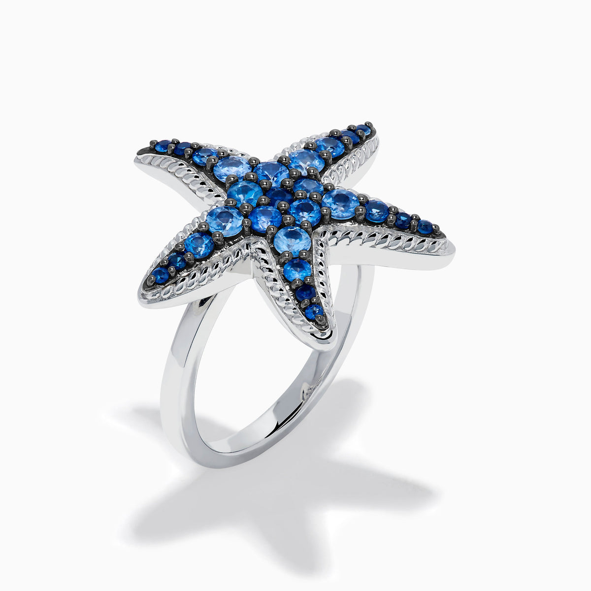 Sterling Silver Blue Sapphire Pavé Starfish Ring