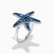 Sterling Silver Blue Sapphire Pavé Starfish Ring