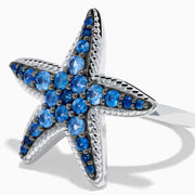 Sterling Silver Blue Sapphire Pavé Starfish Ring