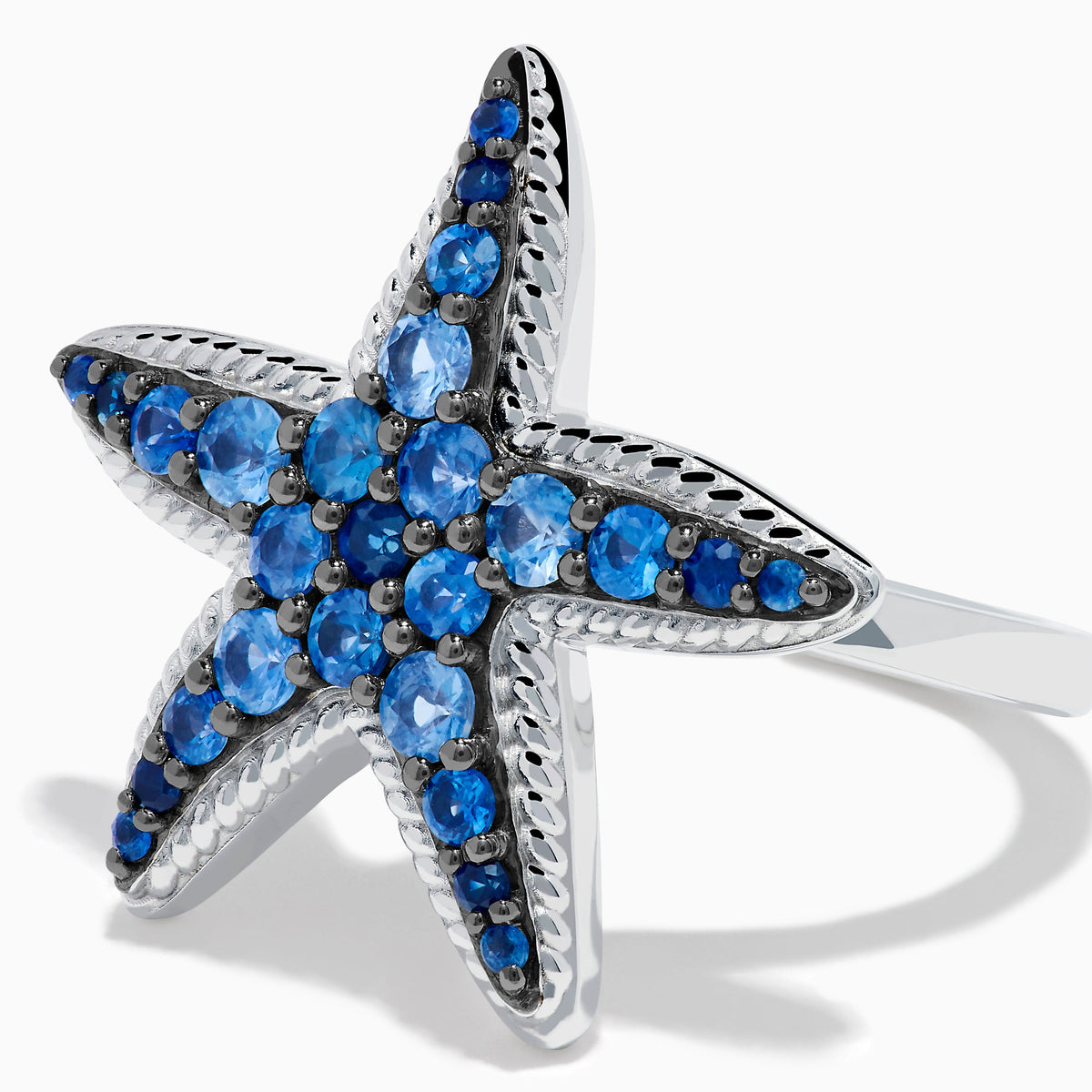 Sterling Silver Blue Sapphire Pavé Starfish Ring