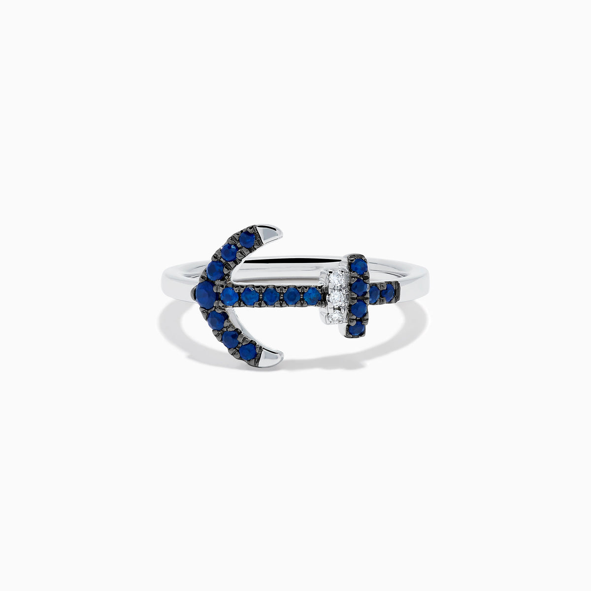 14K White Gold Blue Sapphire and Diamond Pavé Anchor Ring