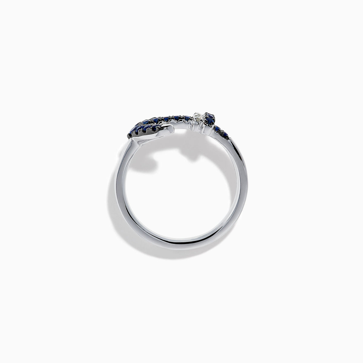 14K White Gold Blue Sapphire and Diamond Pavé Anchor Ring