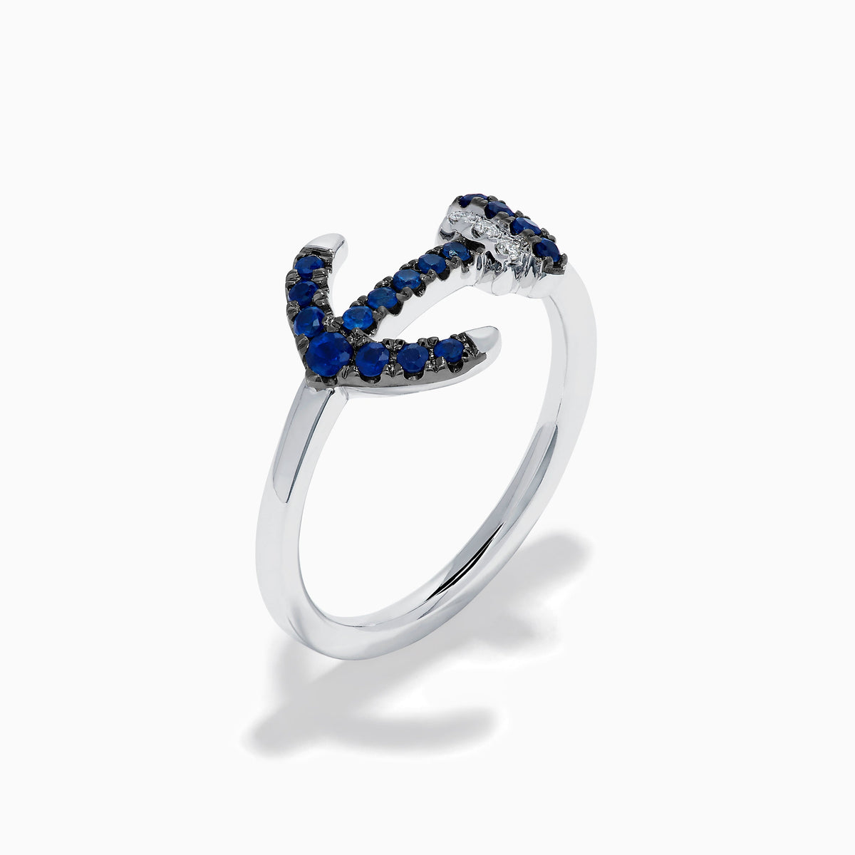 14K White Gold Blue Sapphire and Diamond Pavé Anchor Ring