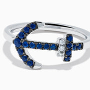 14K White Gold Blue Sapphire and Diamond Pavé Anchor Ring