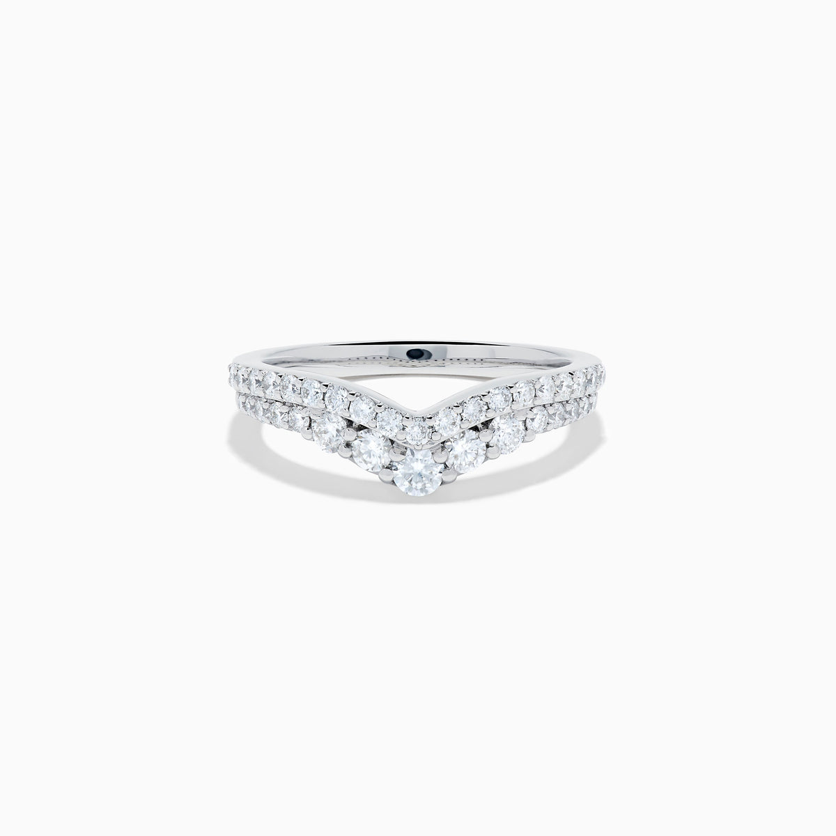 14K White Gold Diamond Double-Row Pavé Chevron Ring