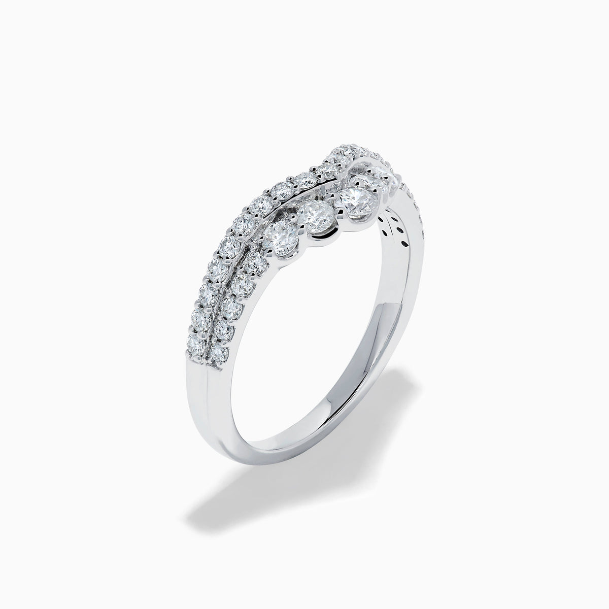 14K White Gold Diamond Pave Double-Row Chevron Ring