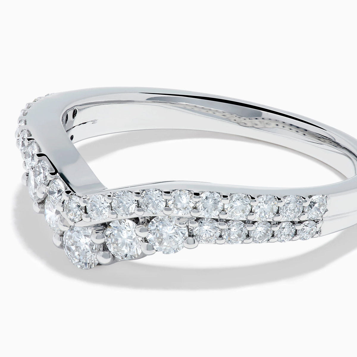 14K White Gold Diamond Pave Double-Row Chevron Ring