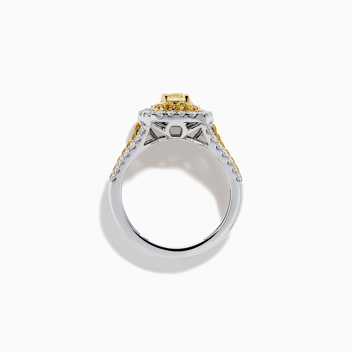 18K Two-Tone Gold Yellow and White Diamond Double Halo Split Shank Ring