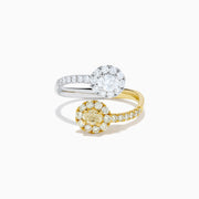 18K Yellow and White Gold Yellow and White Diamond Oval and Round Halo Bypass Ring