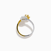 18K Two-Tone Gold Yellow and White Diamond Halo Bypass Ring