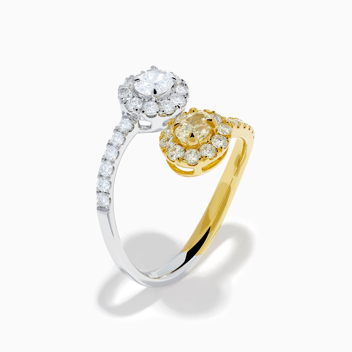 18K Two-Tone Gold Yellow and White Diamond Halo Bypass Ring